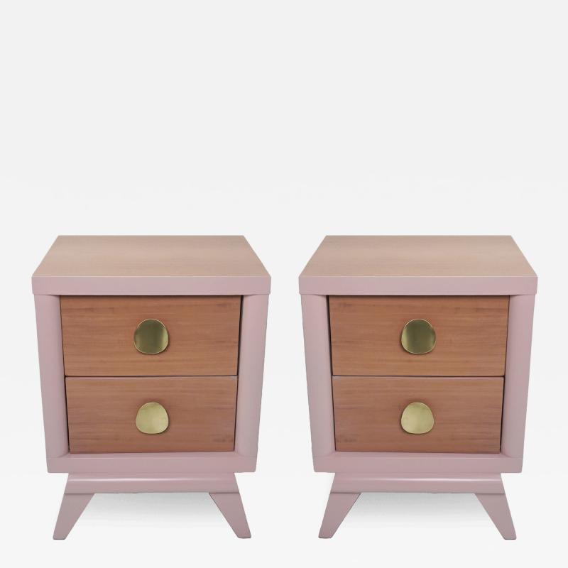 Pair of Mid Century Mahogany End Tables in Dusty Pink
