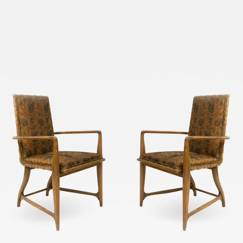 Pair of Mid Century Maple and Floral Upholstered Studio Arm Chairs