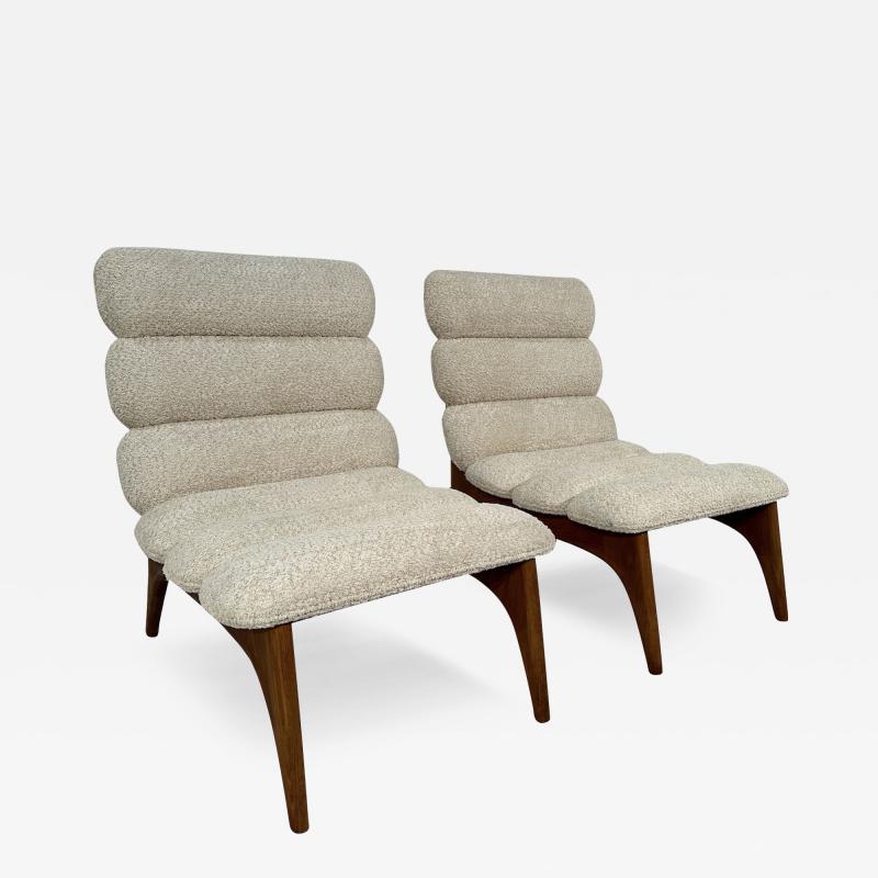 Pair of Mid Century Modern Danish Lounge Chairs in Boucle Fabric 1980s