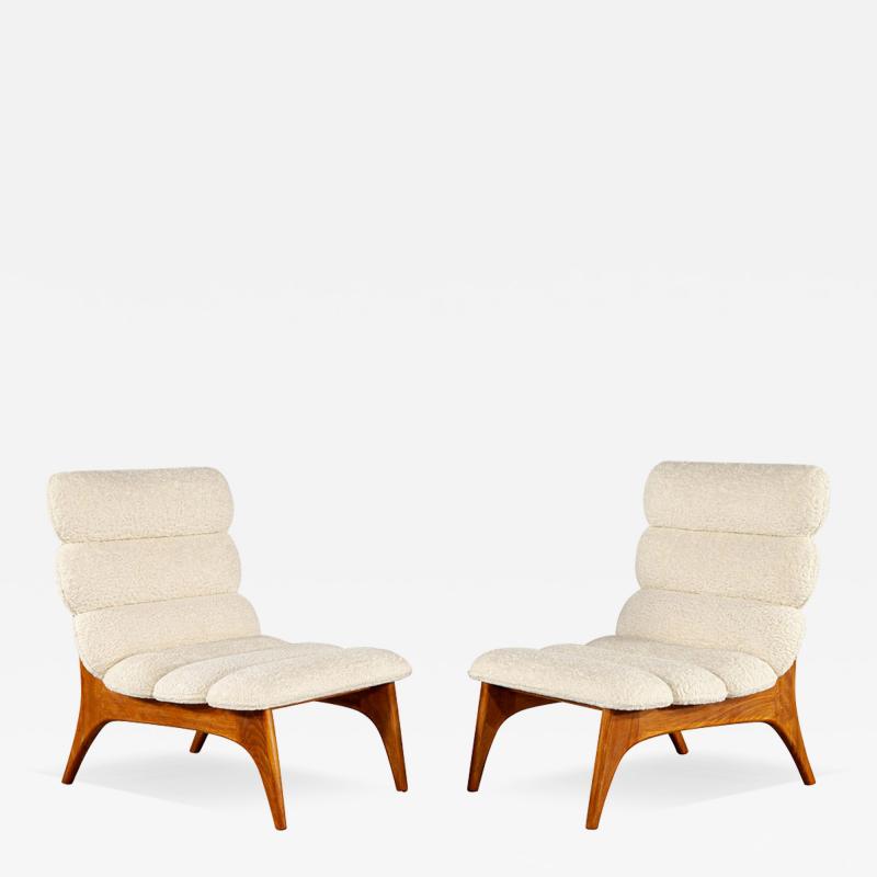 Pair of Mid Century Modern Danish Lounge Chairs in Boucle Fabric