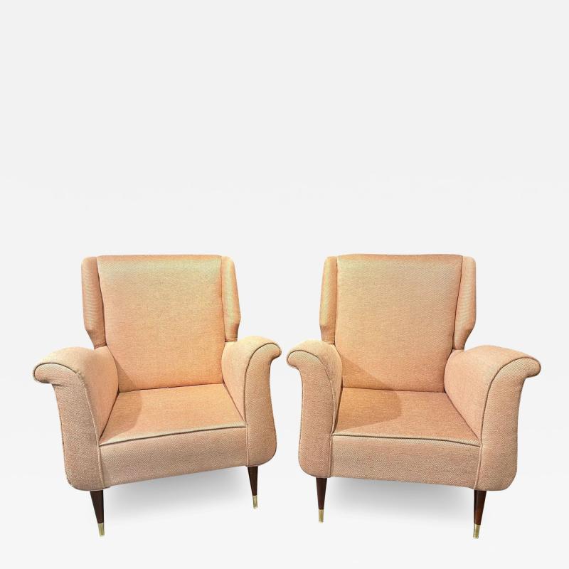 Pair of Mid Century Modern Gio Ponti Style Armchairs Wingback Chairs