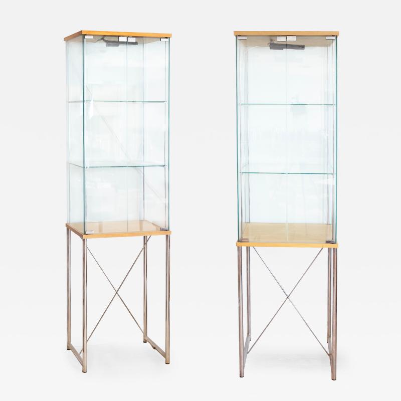 Pair of Mid Century Modern Glass And Blond Wood Display Cases
