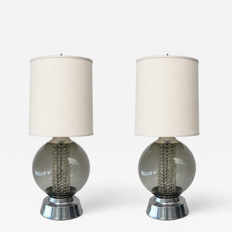 Pair of Mid Century Modern Glass Sphere Lamps 1970s 
