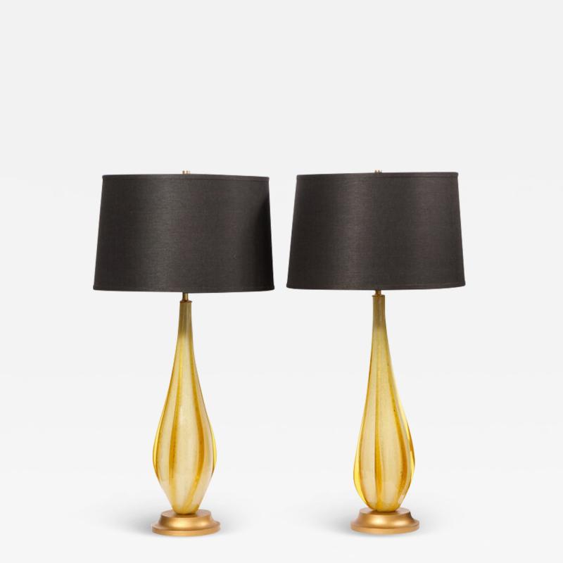 Pair of Mid Century Modern Handblown Murano Table Lamps with Brass Fittings