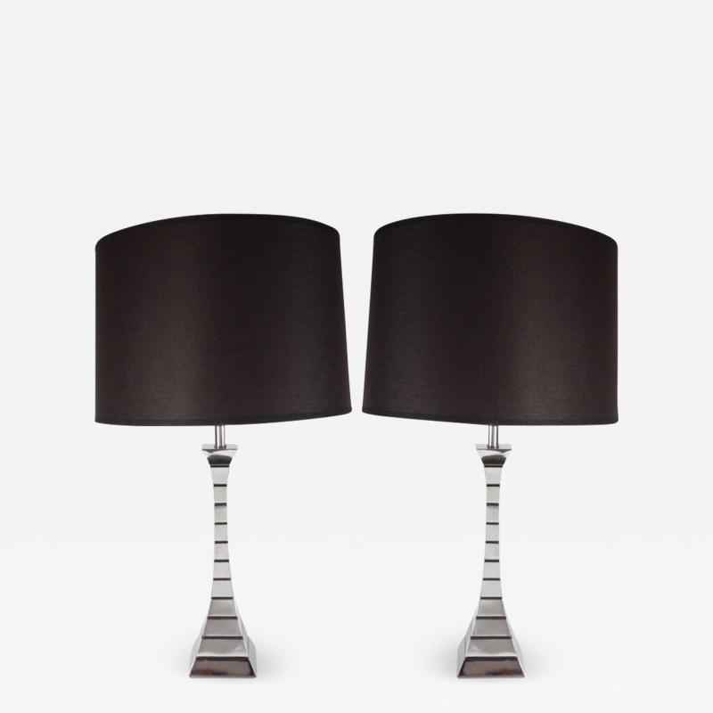 Pair of Mid Century Modern Hourglass Form Channel Lamps in Polished Chrome