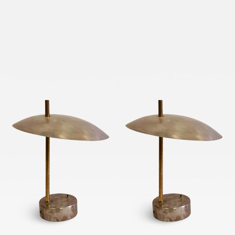 Pair of Mid Century Modern Industrial Steel and Brass Desk or Table Lamps 1950