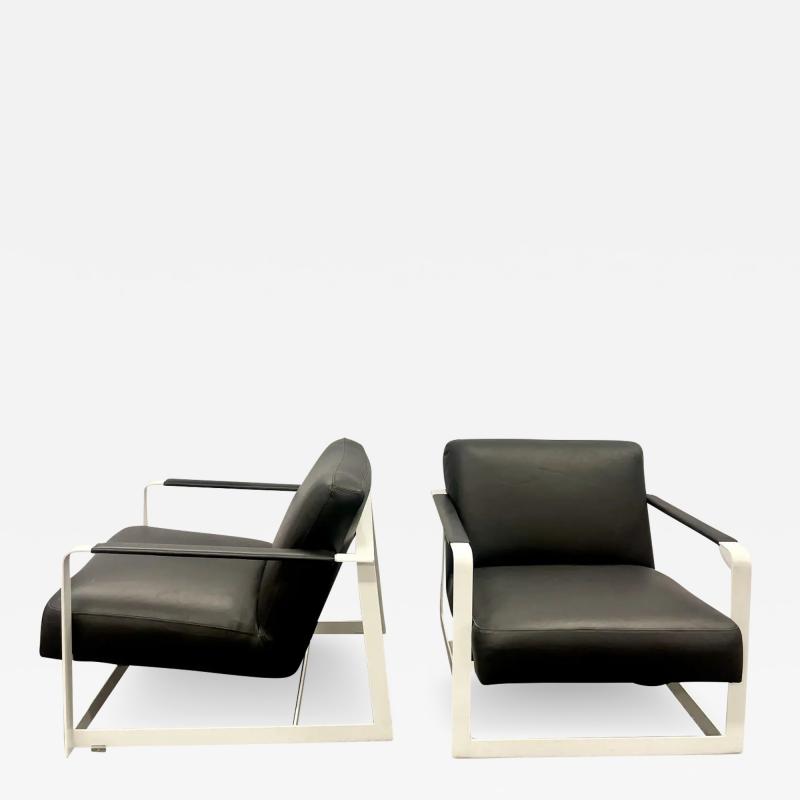 Pair of Mid Century Modern Lounge Chairs Leather Steel Base American 1980s
