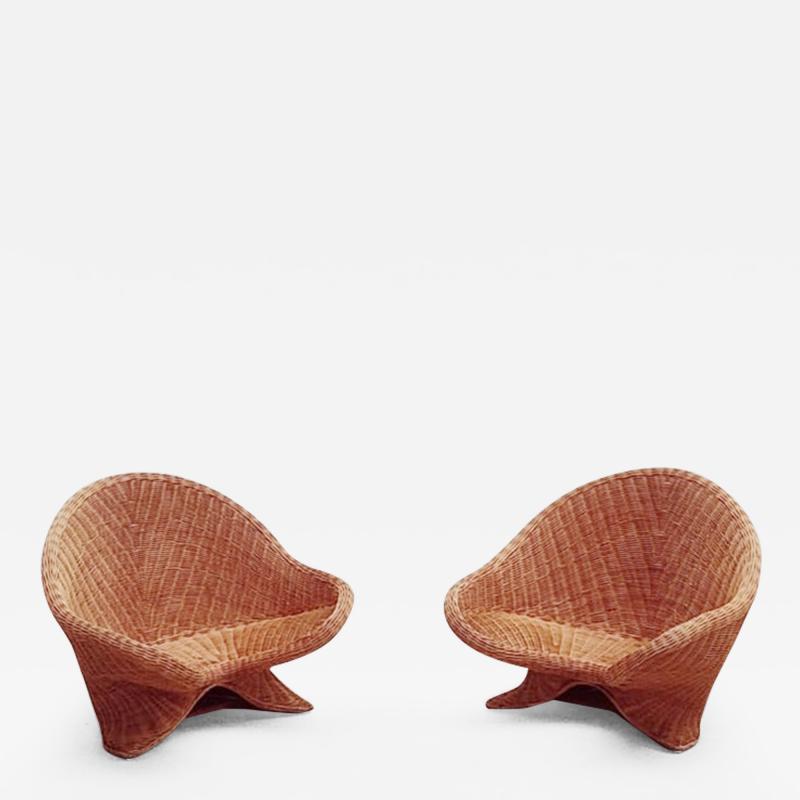 Pair of Mid Century Modern Rattan Armchairs
