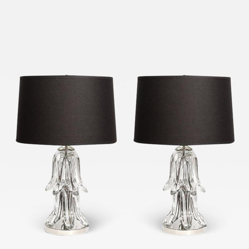 Pair of Mid Century Modern Sculptural Translucent Glass and Chrome Table Lamps