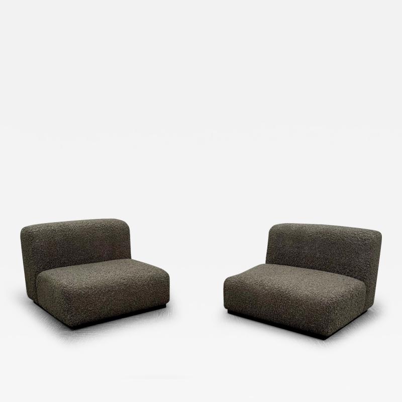 Pair of Mid Century Modern Stendig Lounge Slipper Chairs Gray Boucle
