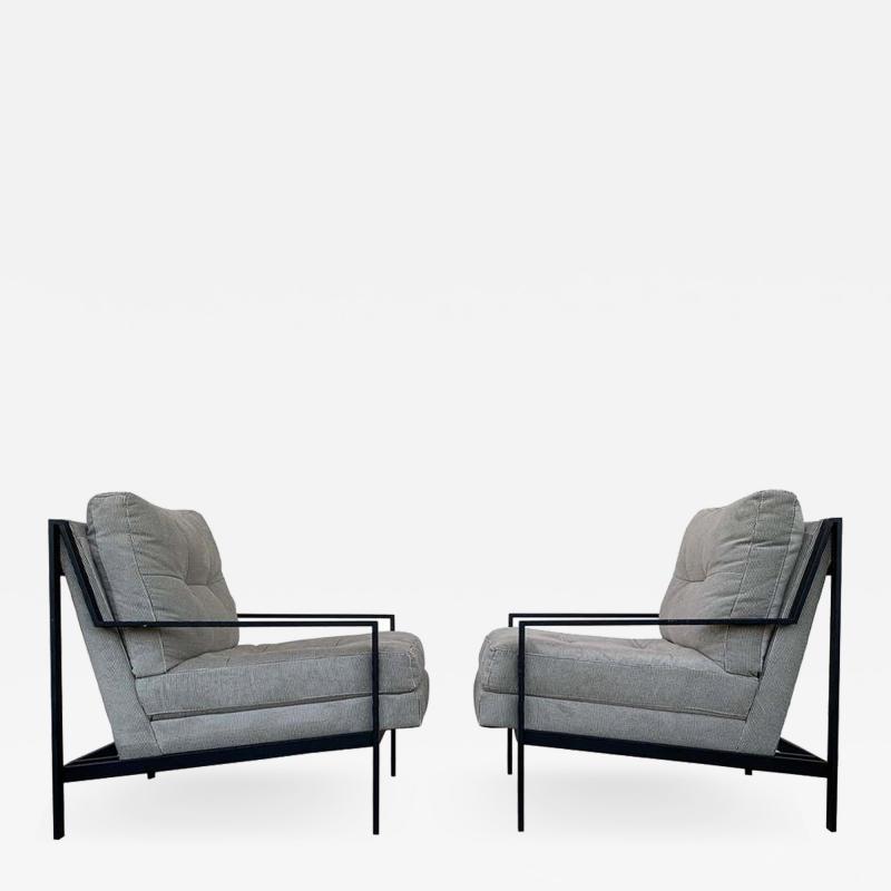 Pair of Mid Century Modern Style Armchairs with Black Metal Frames