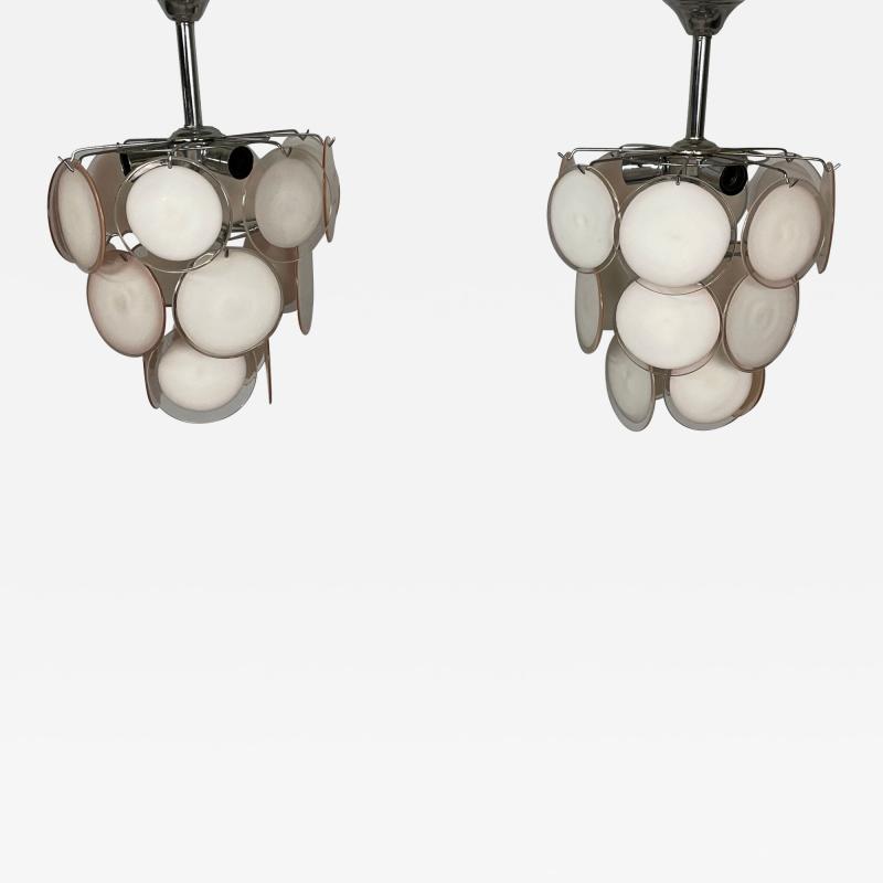 Pair of Mid Century Modern Style Small Pink Murano Glass Disk Chandeliers
