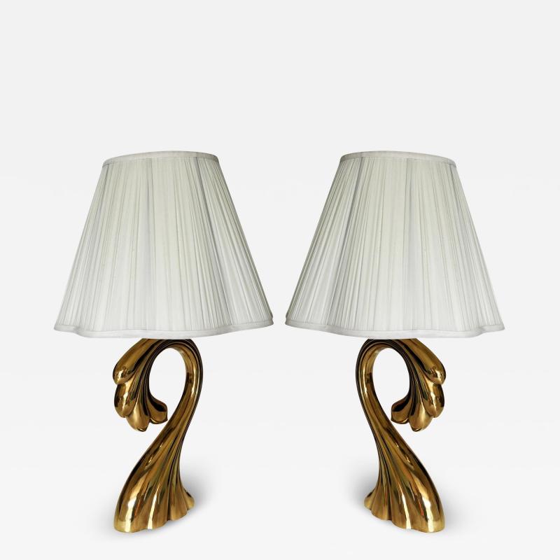 Pair of Mid Century Modern Tall Sculptural Brass Table Lamps