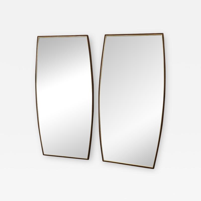 Pair of Mid Century Modern Walnut and Brass Mirrors
