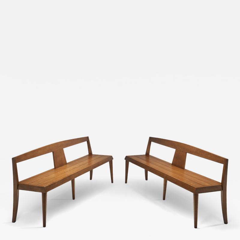 Pair of Mid Century Modern Wooden Benches Europe 1970s