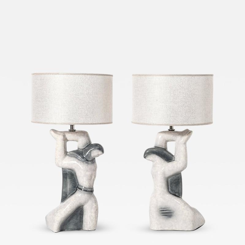 Pair of Mid Century Modernist Abstract Figural Ceramic Table Lamps