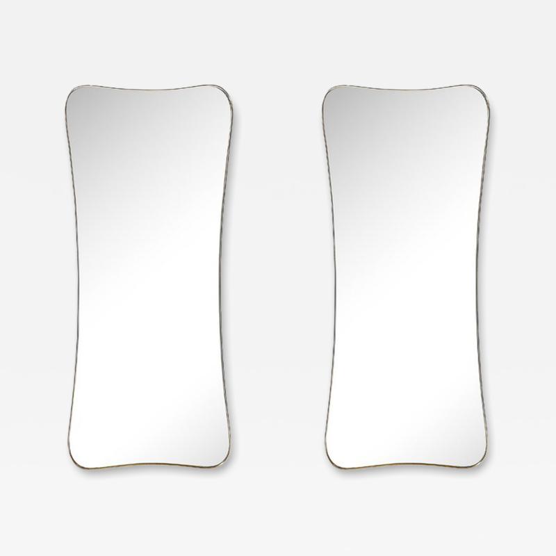 Pair of Mid Century Modernist Curvilinear Hourglass Form Brass Wrapped Mirrors