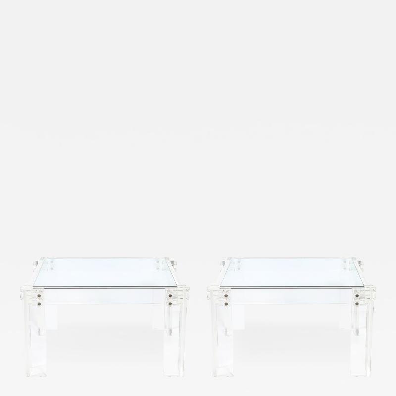 Pair of Mid Century Modernist Rectilinear Lucite Glass Side End Tables