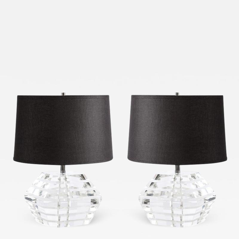 Pair of Mid Century Modernist Stacked Faceted Lucite Table Lamps