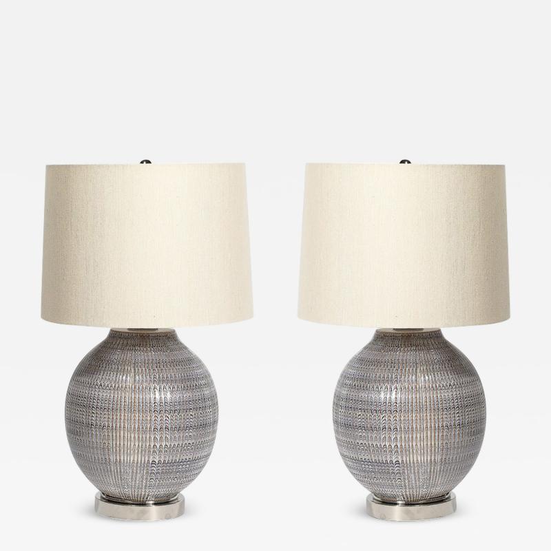 Pair of Mid Century Modernist Striated Glazed Ceramic Table Lamps