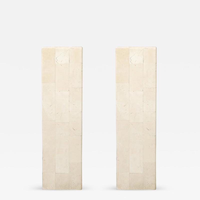 Pair of Mid Century Modernist Tessellated Travertine Pedestals