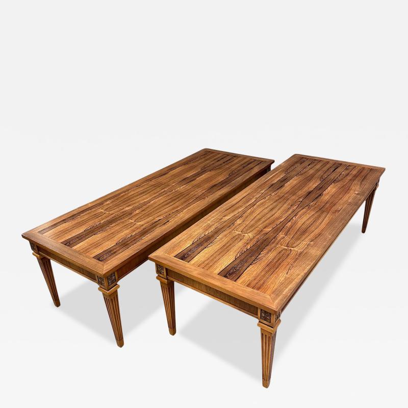 Pair of Mid Century Neoclassical Style Tables with Rosewood Tops and Fluted Legs