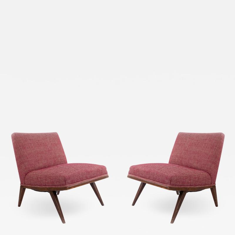 Pair of Mid Century Red Upholstered Slipper Chairs