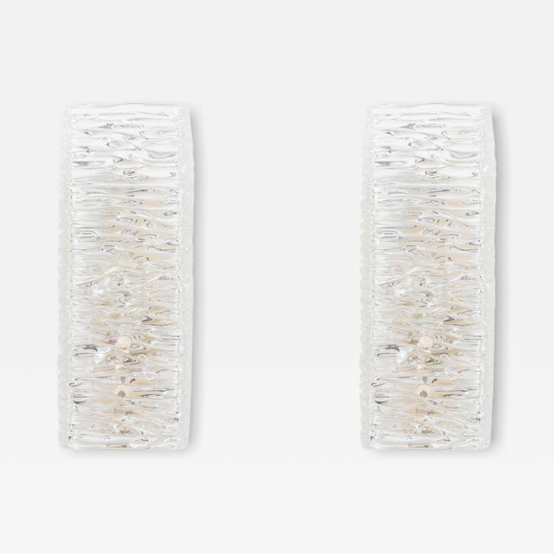 Pair of Mid Century Scandinavian Rectangle Textured Murano Glass Wall Sconce