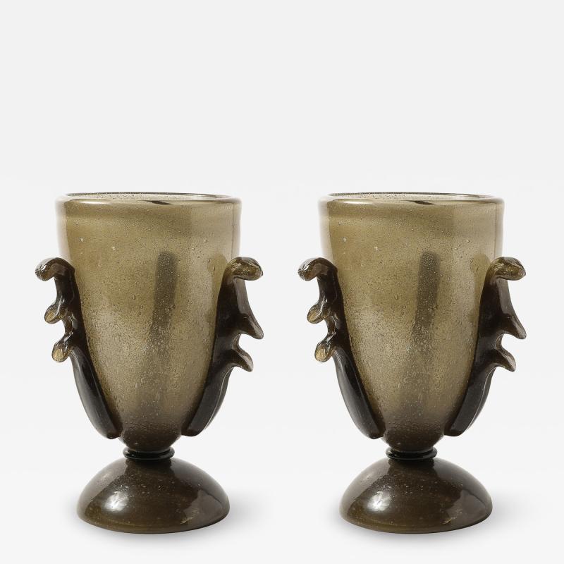 Pair of Mid Century Sculptural Hand Blown Smoke Murano Bullicante Glass Uplights
