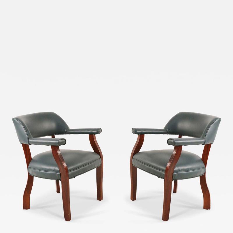 Pair of Mid Century Style Blue Faux Leather Armchair