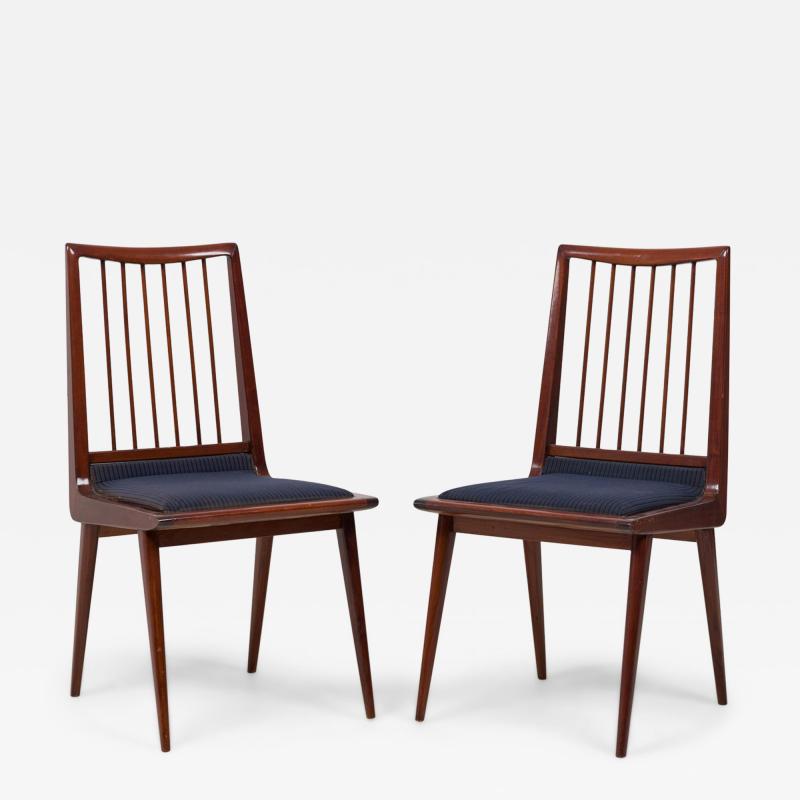 Pair of Mid Century Textured Blue Stripe Upholstered Side Chairs