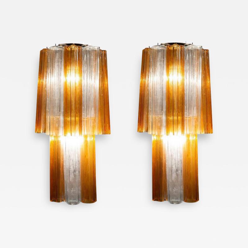 Pair of Midcentury Amber and Clear Murano Glass Scones