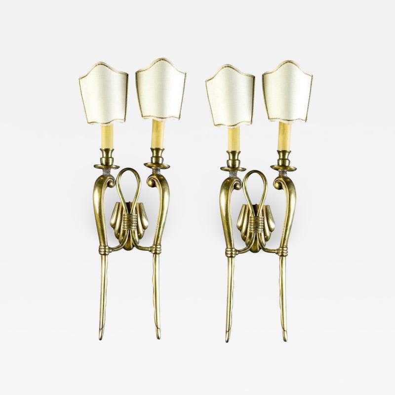 Pair of Midcentury Brass Scones or Wall Lights Italy Guglielmo Ulrich Style 1940