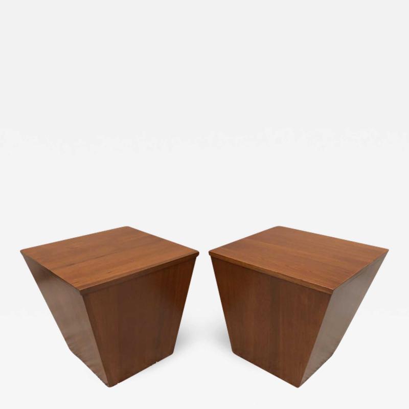 Pair of Midcentury End Table Cube Boxes with Storage Interiors