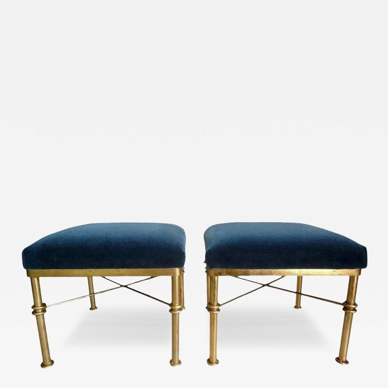 Pair of Midcentury Gilt Iron Ottomans