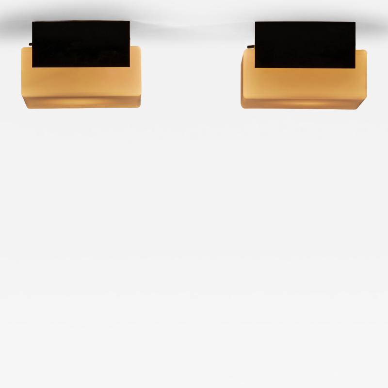 Pair of Milk Glass and Metal Ceiling Lights Europe 1970s