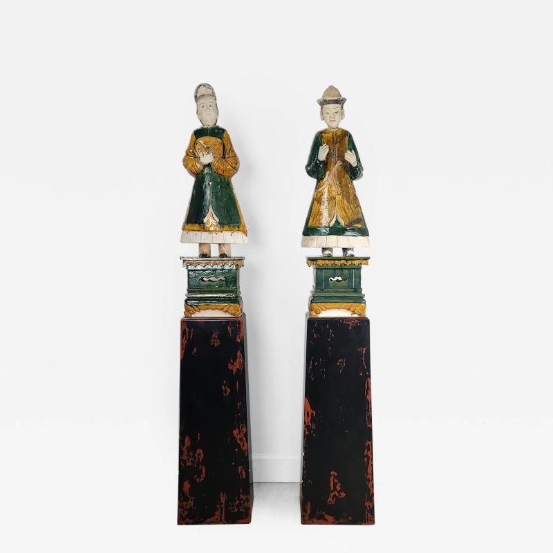 Pair of Ming Dynasty Court Figures on Lacquer Stands