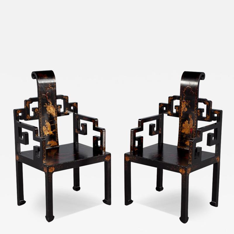 Pair of Ming Dynasty Hand Decorated Arm Chairs