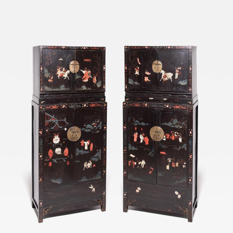 Pair of Ming Painted Compound Cabinets