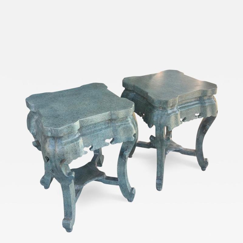 Pair of Ming Style Faux Jade Chinese Side Tables