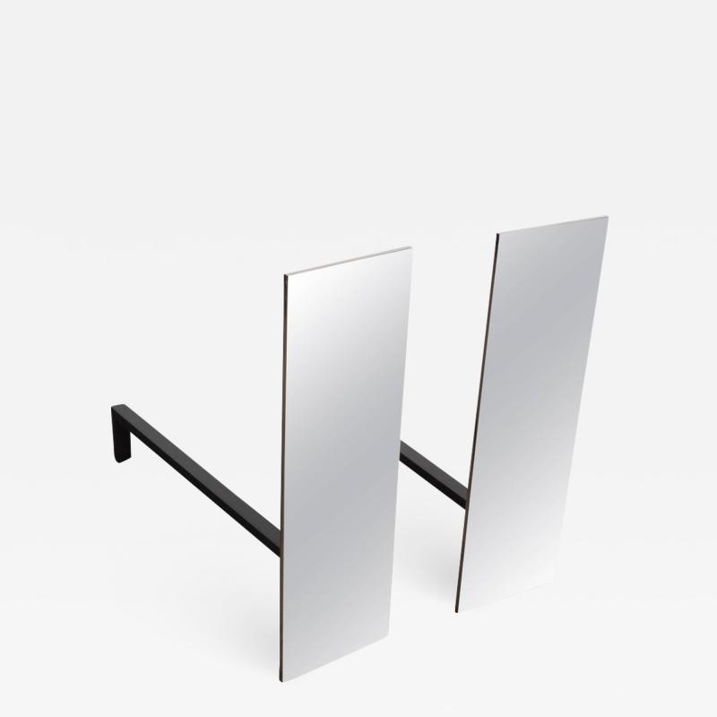 Pair of Minimalist Polished Nickel Rectangular Andirons