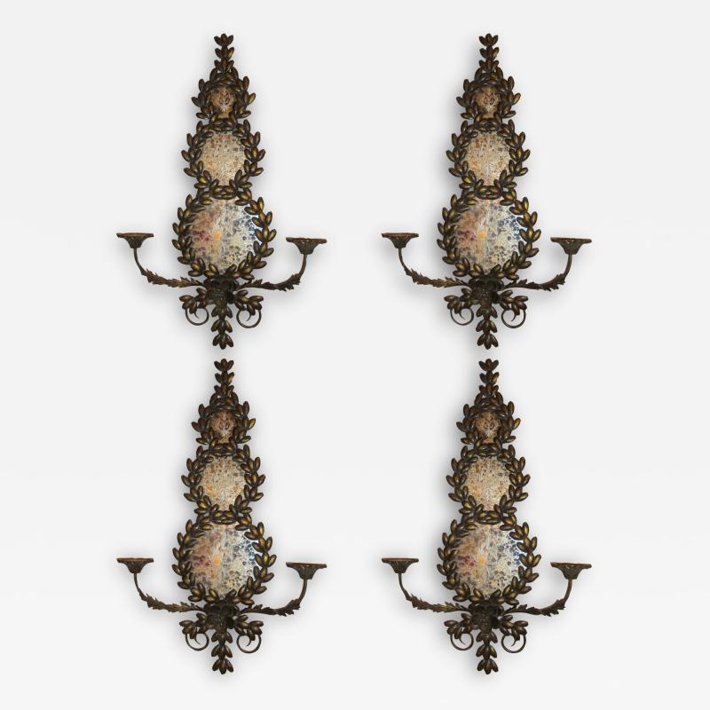 Pair of Mirrored and Metal Candle Sconces