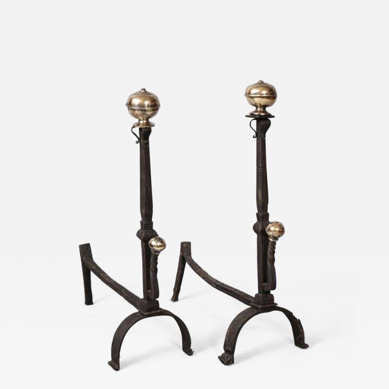 Pair of Mixed Metal Andirons