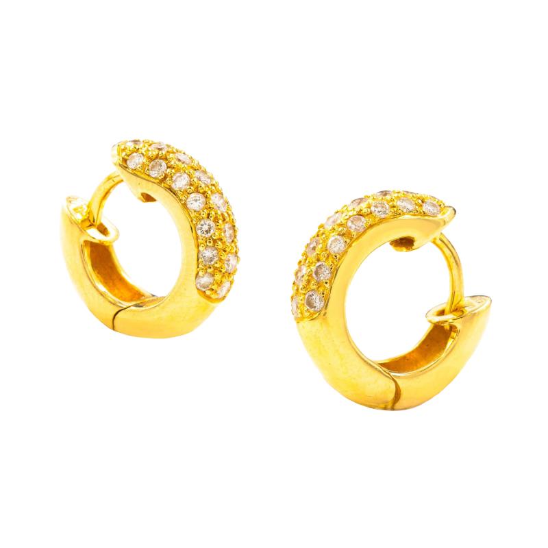 Pair of Modern 18k Yellow Gold Huggie Earrings with 44 Diamonds