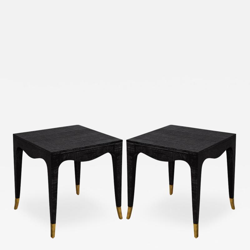 Pair of Modern Black Linen Clad Side Tables