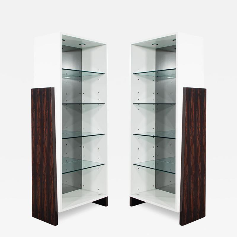 Pair of Modern Bookcase Display Cabinets in Ziricote Wood