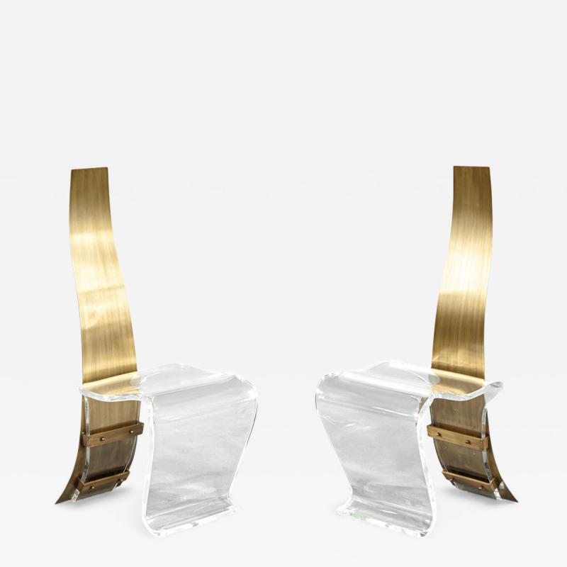 Pair of Modern Brass and Acrylic Accent Chairs