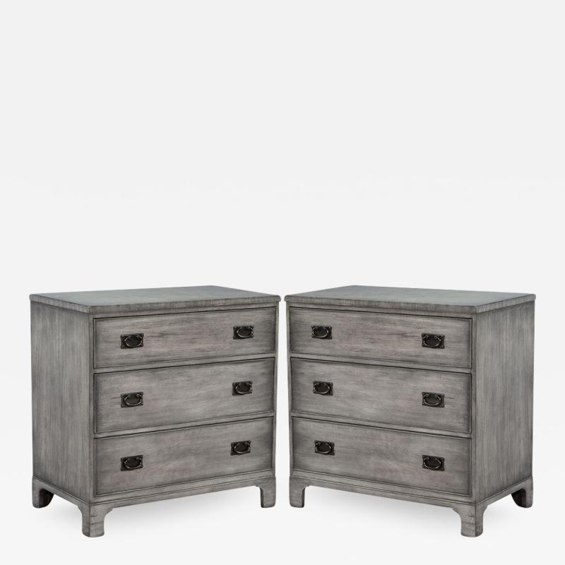 Pair of Modern Grey Distressed Chests by Kittinger