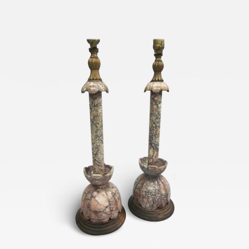 Pair of Modern Neoclassical Italian Marble Table Lamps
