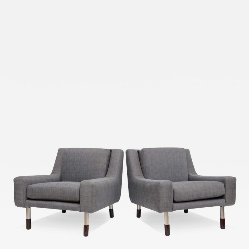 Pair of Modern Nickel Upholstered Italian Chairs Gianfranco Frattini